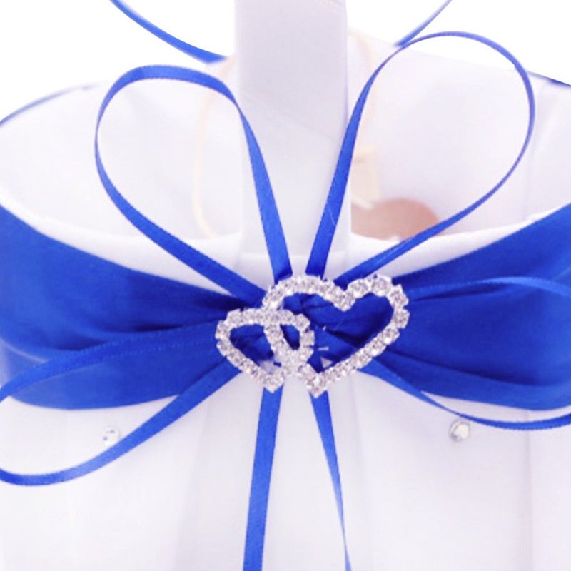 AmaJOY 2pcs Beach Wedding Flower Girl Basket White and Royal Blue Flower Basket with Double Heart Rhinestone Decor - Image 4