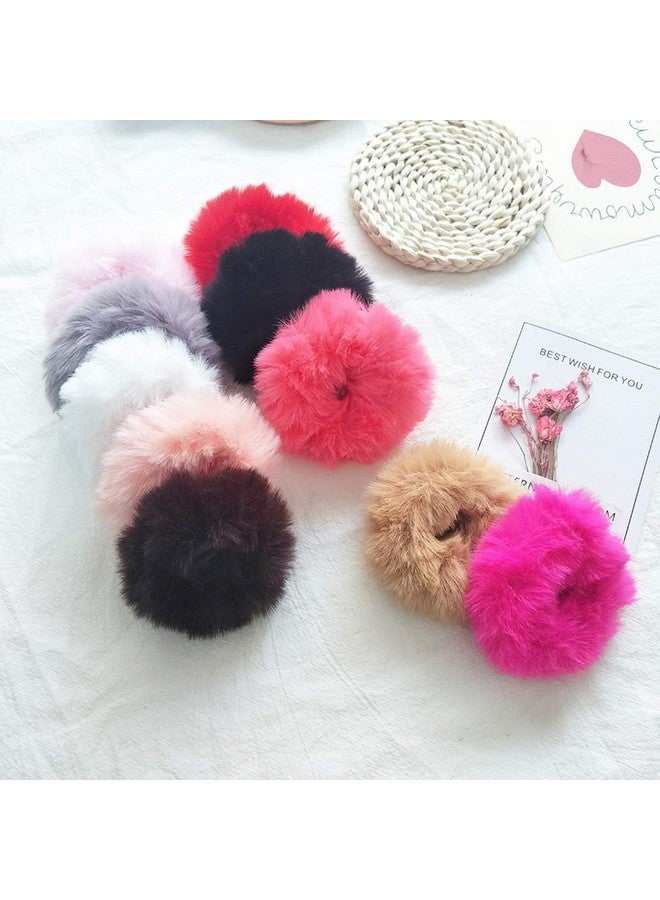 Barakath Faux Fur Hair Scrunchies Ties Furry Elastic Hair Bands Fuzzy Ponytail Holders Hair Accessories Gifts for Girls Women (Pack Of 6) - Image 1