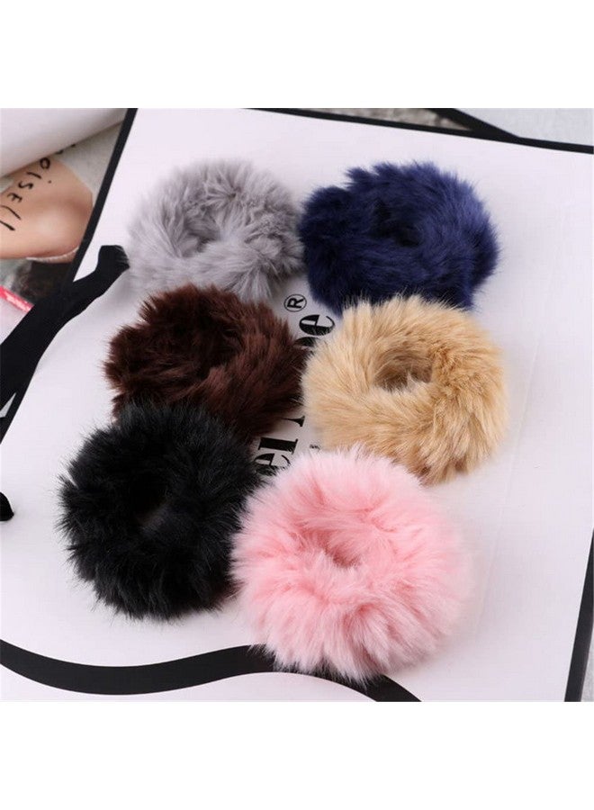 Barakath Faux Fur Hair Scrunchies Ties Furry Elastic Hair Bands Fuzzy Ponytail Holders Hair Accessories Gifts for Girls Women (Pack Of 6) - Image 3