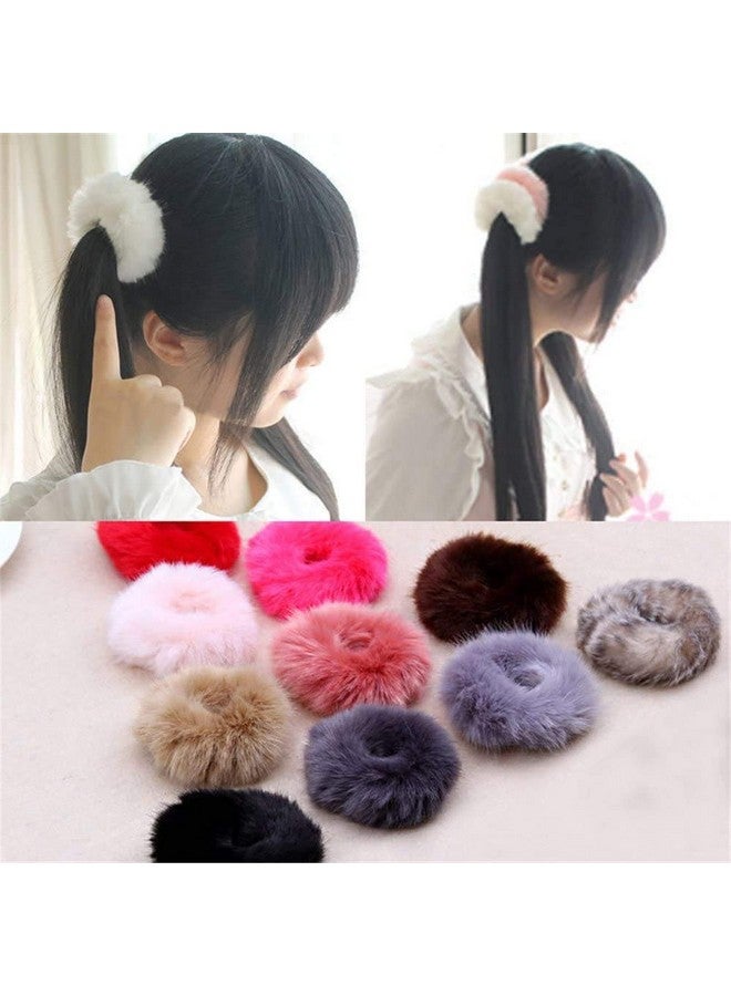 Barakath Faux Fur Hair Scrunchies Ties Furry Elastic Hair Bands Fuzzy Ponytail Holders Hair Accessories Gifts for Girls Women (Pack Of 6) - Image 5