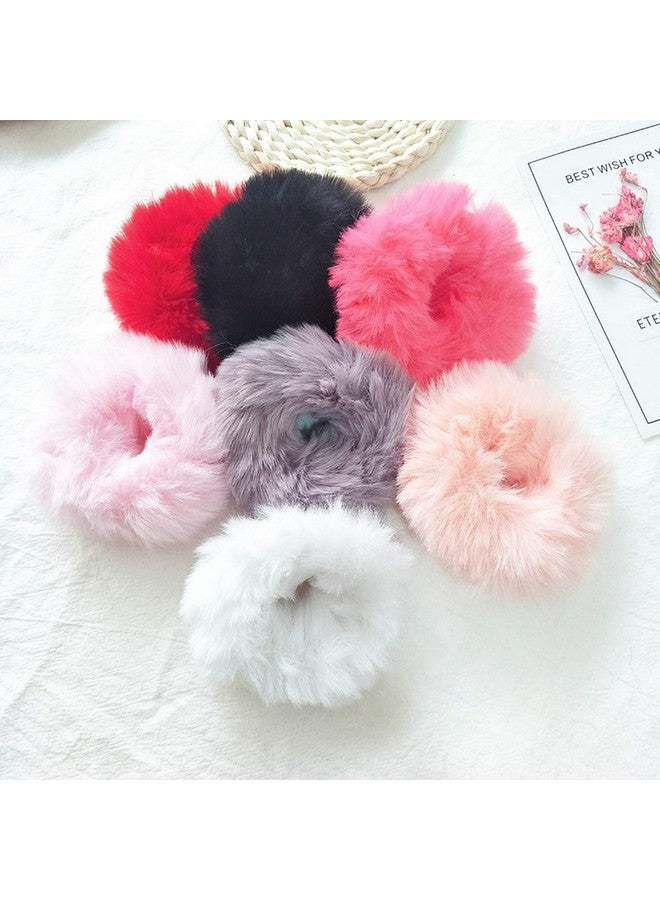 Barakath Faux Fur Hair Scrunchies Ties Furry Elastic Hair Bands Fuzzy Ponytail Holders Hair Accessories Gifts for Girls Women (Pack Of 6) - Image 2