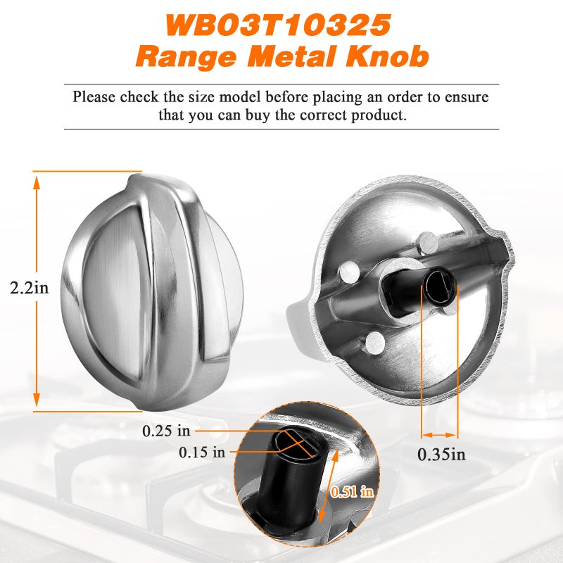 Blutoget WB03T10325 Heavy Metal Knobs 6 Pack Fit for General Electric GE Cooktop Burner Range Control Knob -Replaces AP5690210 PS3510510 2691864 PS3510510 Burner Stove Knob - Image 5