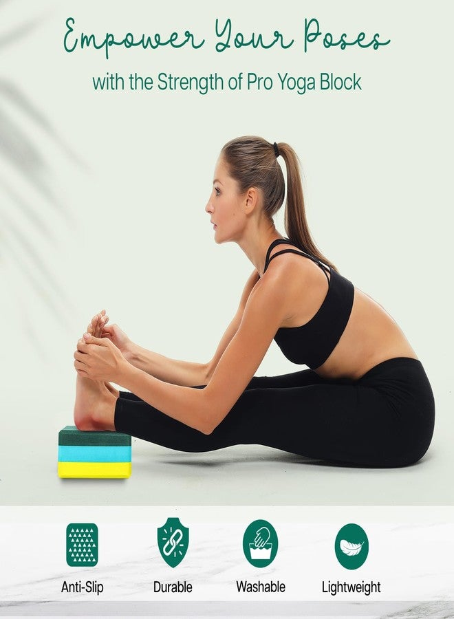 WiseLife Green Yellow Pro Yoga Block | Yoga Brick, High Density Premium TPE Foam Material, Soft Surface, Triple Layer for Optimum Balance, Support & Cushion (Pack of 2, Extra Large Size) - Image 2