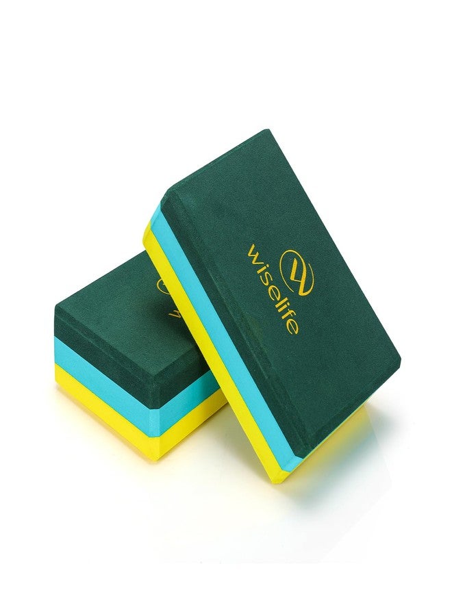 WiseLife Green Yellow Pro Yoga Block | Yoga Brick, High Density Premium TPE Foam Material, Soft Surface, Triple Layer for Optimum Balance, Support & Cushion (Pack of 2, Extra Large Size) - Image 1