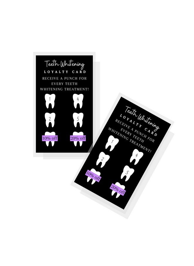 Boutique Marketing LLC Teeth Whitening Loyalty Discount Cards 50 Pack Size 2X3.5 Inches Inch Business Card Matches Teeth Whitening Aftercare Card Wallet Size Matte Black With Purple Design  - Image 1