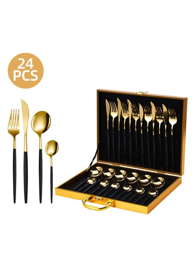 XIANGYU Party Wedding Flatware Set Stainless Steel High Quality 24pcs Cutlery Set With Wooden Box  - Image 1