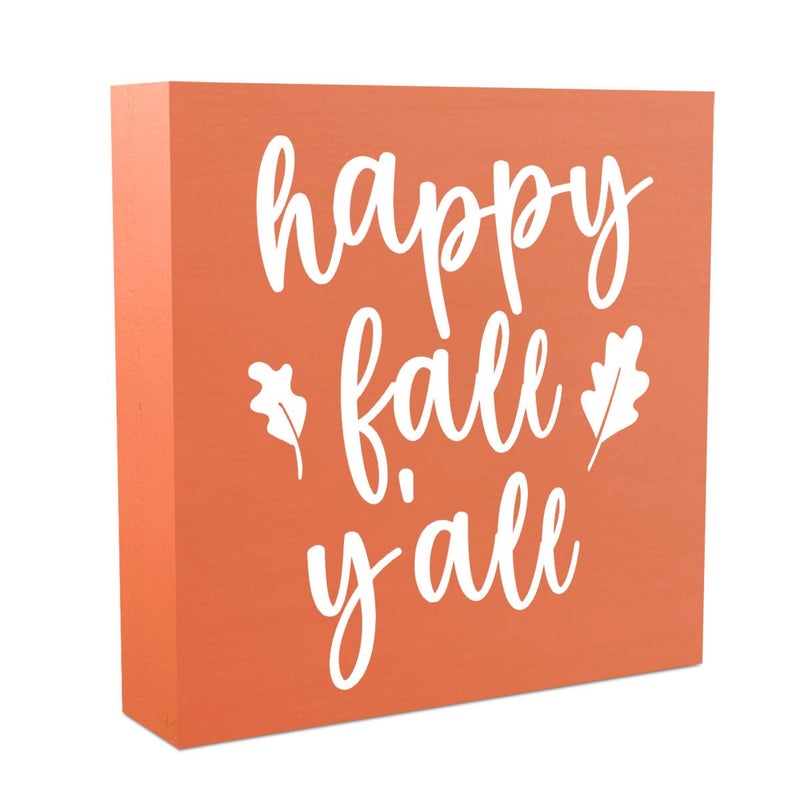 WRSUNT Fall Decor  Fall Decorations for Home Office  Fall Sign  Autumn Maple Leaf Decorations  Happy Fall Y'all Sign  Autumn Desk Shelf Decor 5 X 5 Inch - Image 1