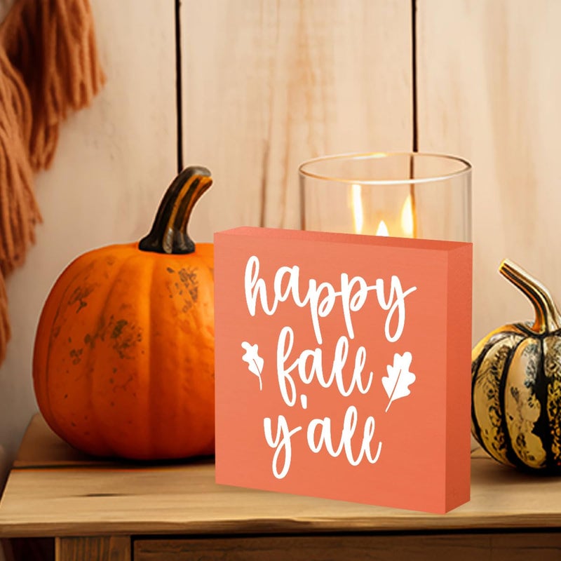WRSUNT Fall Decor  Fall Decorations for Home Office  Fall Sign  Autumn Maple Leaf Decorations  Happy Fall Y'all Sign  Autumn Desk Shelf Decor 5 X 5 Inch - Image 5