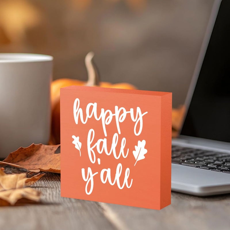 WRSUNT Fall Decor  Fall Decorations for Home Office  Fall Sign  Autumn Maple Leaf Decorations  Happy Fall Y'all Sign  Autumn Desk Shelf Decor 5 X 5 Inch - Image 4