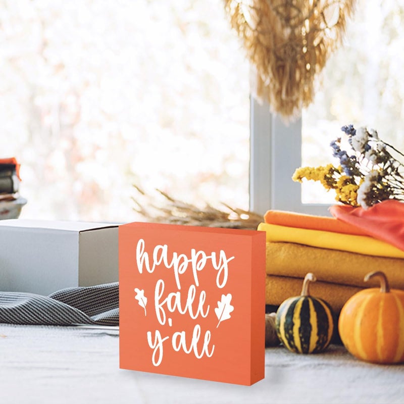 WRSUNT Fall Decor  Fall Decorations for Home Office  Fall Sign  Autumn Maple Leaf Decorations  Happy Fall Y'all Sign  Autumn Desk Shelf Decor 5 X 5 Inch - Image 3