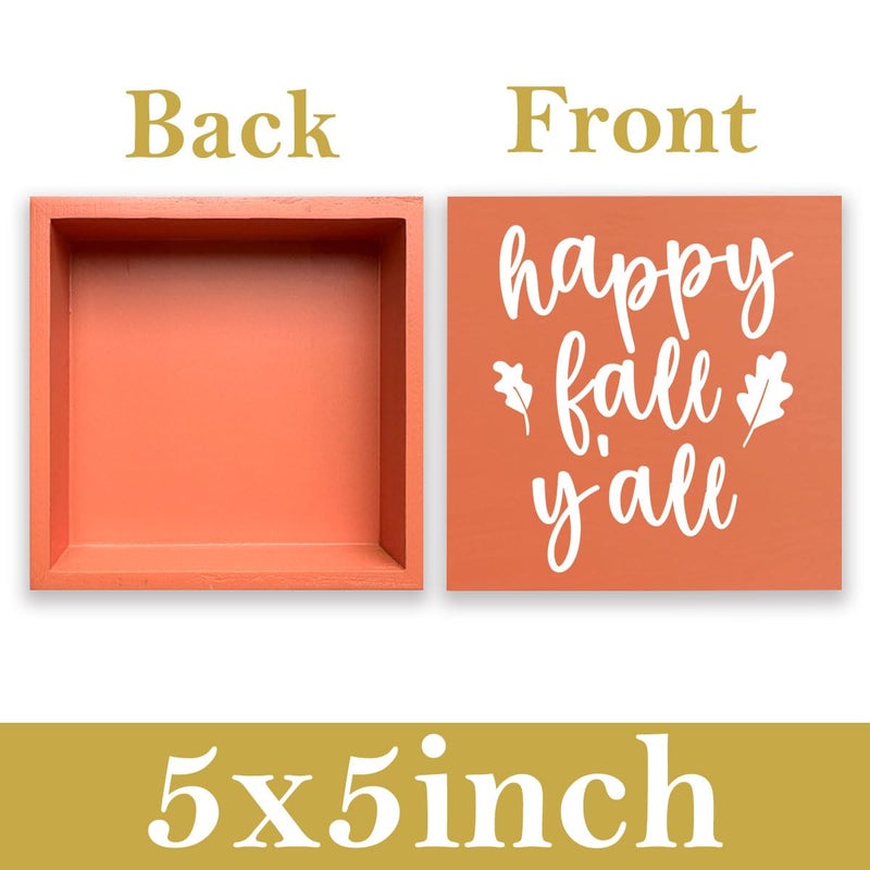 WRSUNT Fall Decor  Fall Decorations for Home Office  Fall Sign  Autumn Maple Leaf Decorations  Happy Fall Y'all Sign  Autumn Desk Shelf Decor 5 X 5 Inch - Image 2