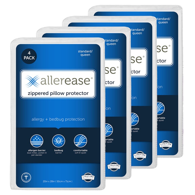 Aller-Ease Set of 4 Standard/Queen AllerEase Pillow Protectors - Moisture Wicking, Advanced Allergy Protection - Premium Polyester, Zippered Protectors - Image 1