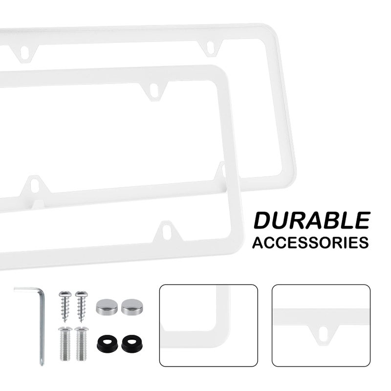 Alpmosn 2PCS Stainless Steel License Plate Frames, 4 Holes Car Licence Plate Covers with Screws Washers and Caps, Car Exterior Accessories, License Plate Holder for US Vehicles (White) - Image 3