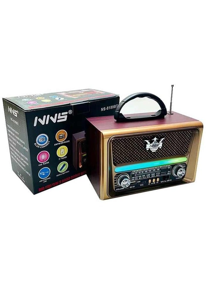 NNS - FM Radio NS-8189 Bluetooth Speaker with USB and SD Card Function with LED Light - Image 1