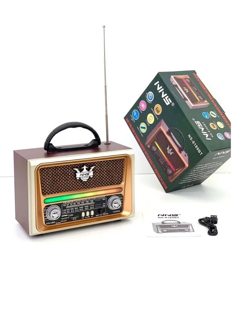 NNS - FM Radio NS-8189 Bluetooth Speaker with USB and SD Card Function with LED Light - Image 1