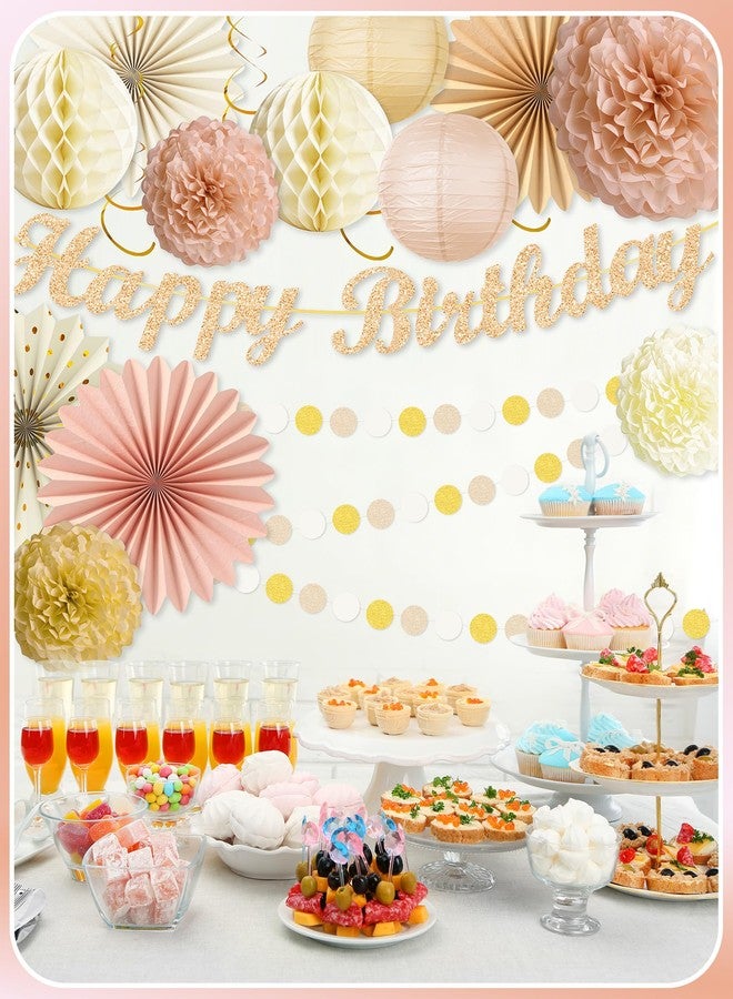 Tonberless Champagne-Gold Beige Happy Birthday Decorations, 21pcs Fall Boho Birthday Banner Sweet 16 Birthday Party Decorations Sign for Girls Women18th 21th 30th 40th 50th 60th 70th 80th - Image 5