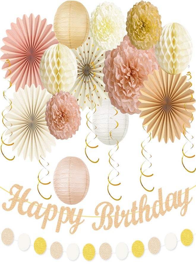 Tonberless Champagne-Gold Beige Happy Birthday Decorations, 21pcs Fall Boho Birthday Banner Sweet 16 Birthday Party Decorations Sign for Girls Women18th 21th 30th 40th 50th 60th 70th 80th - Image 1