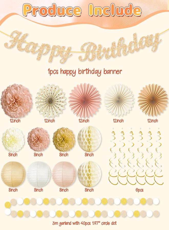 Tonberless Champagne-Gold Beige Happy Birthday Decorations, 21pcs Fall Boho Birthday Banner Sweet 16 Birthday Party Decorations Sign for Girls Women18th 21th 30th 40th 50th 60th 70th 80th - Image 4