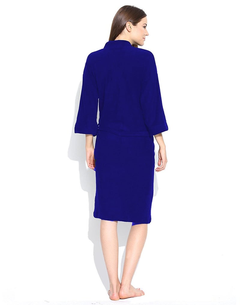 ELEVANTO Premium Collection 34Th Sleeve Terry BathrobeFree Size RoyalBlue - Image 4