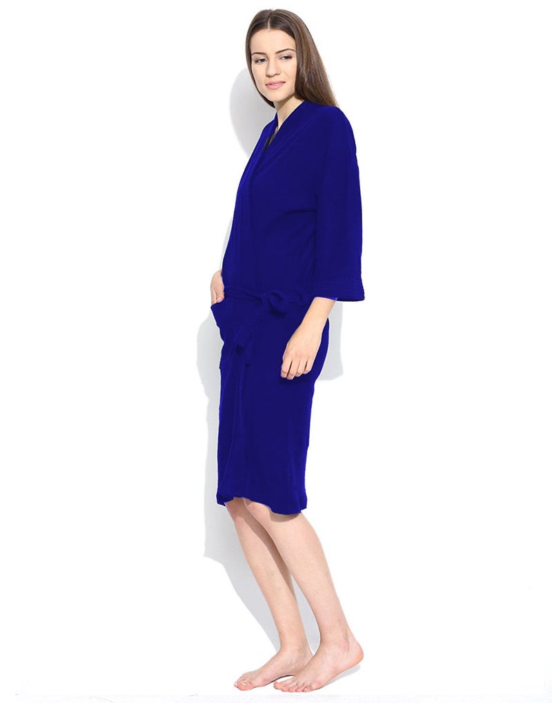 ELEVANTO Premium Collection 34Th Sleeve Terry BathrobeFree Size RoyalBlue - Image 2