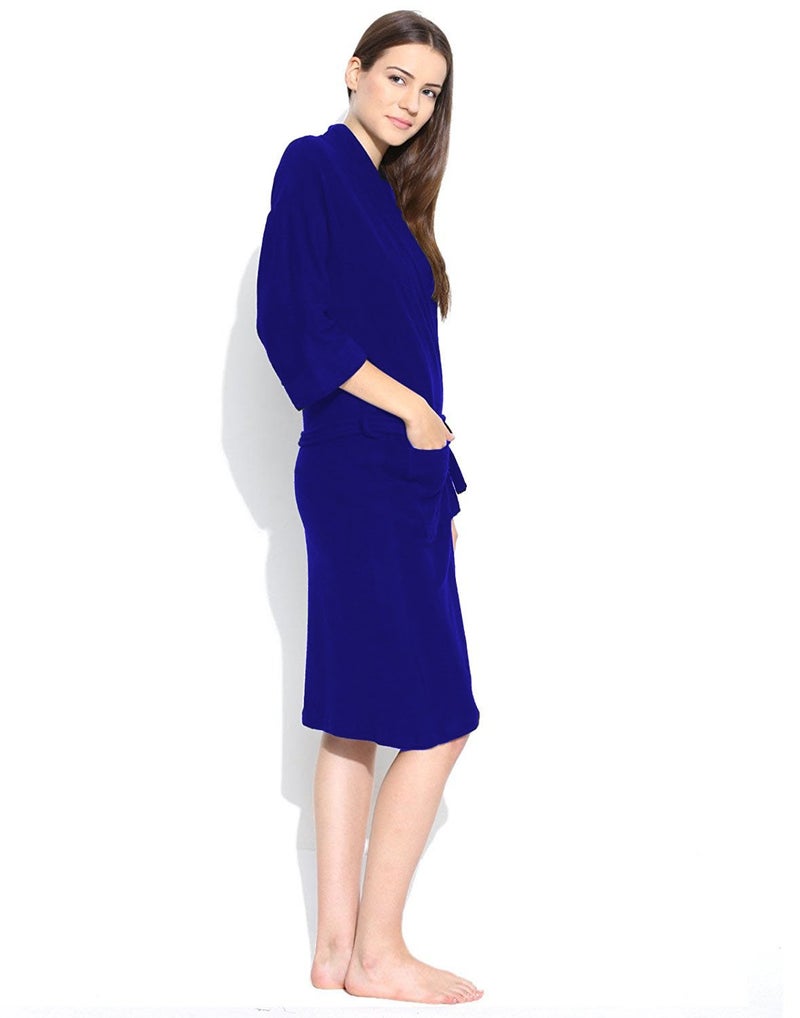 ELEVANTO Premium Collection 34Th Sleeve Terry BathrobeFree Size RoyalBlue - Image 3