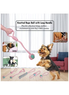 MAJIBAO Combo pack of 7 rope toys, Durable and 100% cotton, Ideal for small to medium dogs, 32 cm Interactive chew toy for Dental health, Play, Aggressive, and Tug of War, Loop handle with rope ball (Pink)  - Image 5