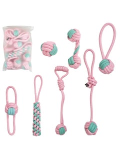 MAJIBAO Combo pack of 7 rope toys, Durable and 100% cotton, Ideal for small to medium dogs, 32 cm Interactive chew toy for Dental health, Play, Aggressive, and Tug of War, Loop handle with rope ball (Pink)  - Image 1