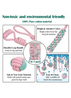 MAJIBAO Combo pack of 7 rope toys, Durable and 100% cotton, Ideal for small to medium dogs, 32 cm Interactive chew toy for Dental health, Play, Aggressive, and Tug of War, Loop handle with rope ball (Pink)  - Image 3