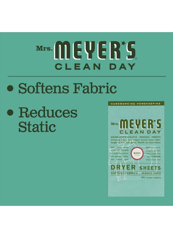 Mrs. Meyer's Clean Day - Mrs. Meyer's Clean Day Dryer Sheets, Softens Fabric, Reduces Static, Cruelty Free Formula, Basil Scent, 80 Count - Image 1