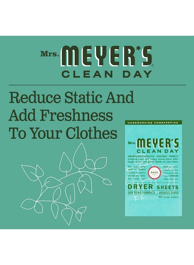 Mrs. Meyer's Clean Day - Mrs. Meyer's Clean Day Dryer Sheets, Softens Fabric, Reduces Static, Cruelty Free Formula, Basil Scent, 80 Count - Image 1