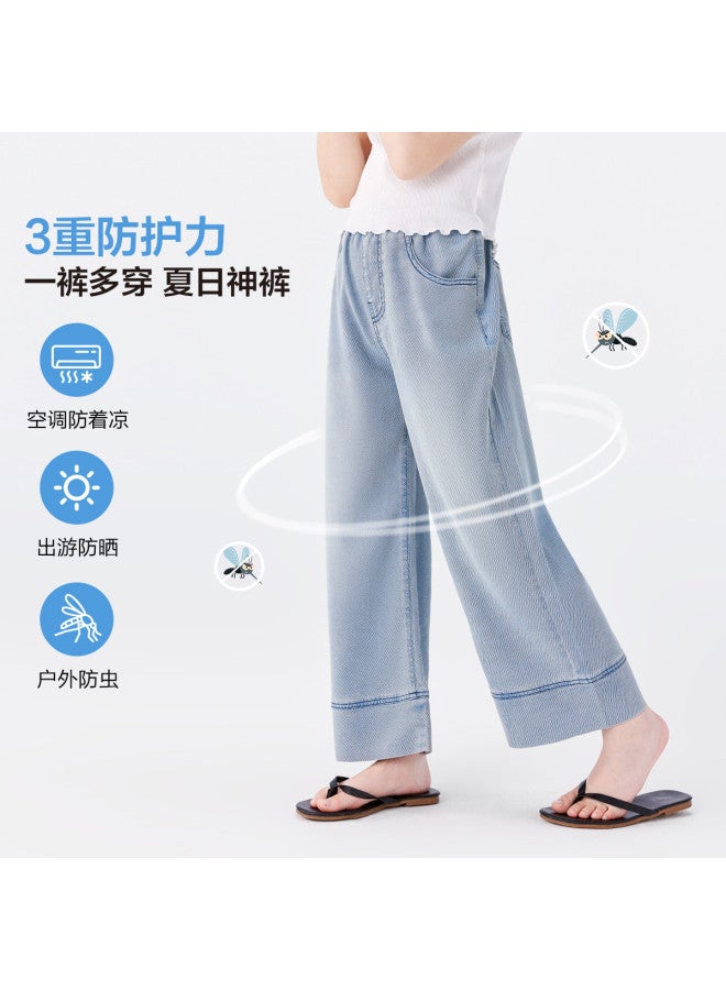 Zuoxi Girls' Wide Leg Pants Summer Thin Breathable Mosquito-proof Cool-feeling Kids' Tencel-like Denim Trousers - Image 3