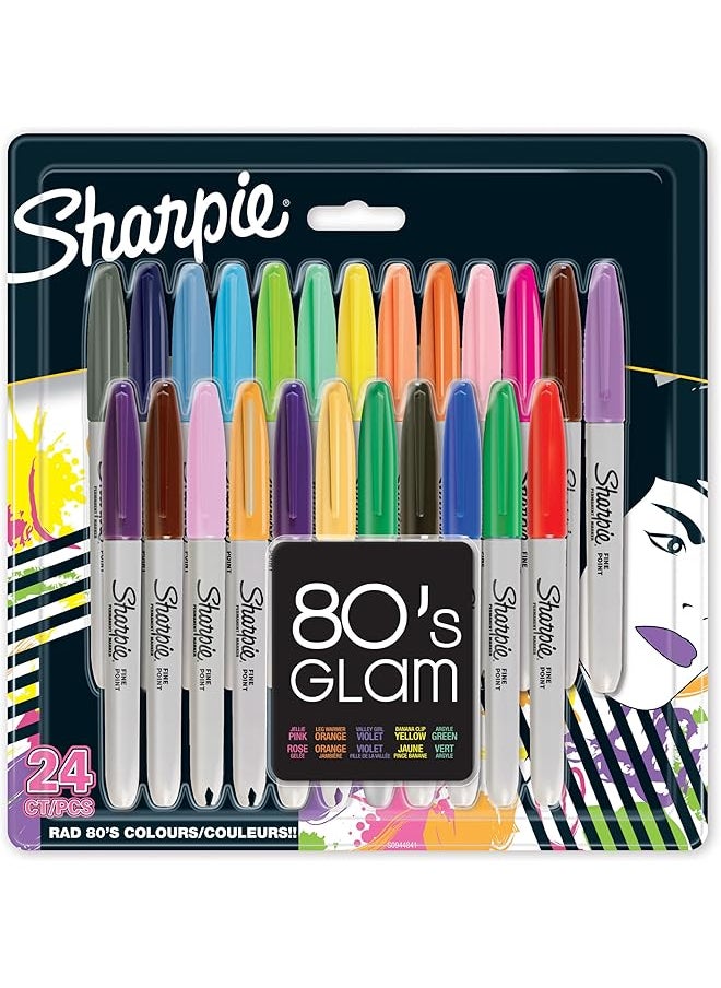 Sharpie Permanent Markers Fine Point 80S Glam Colors 24 Count  - Image 1
