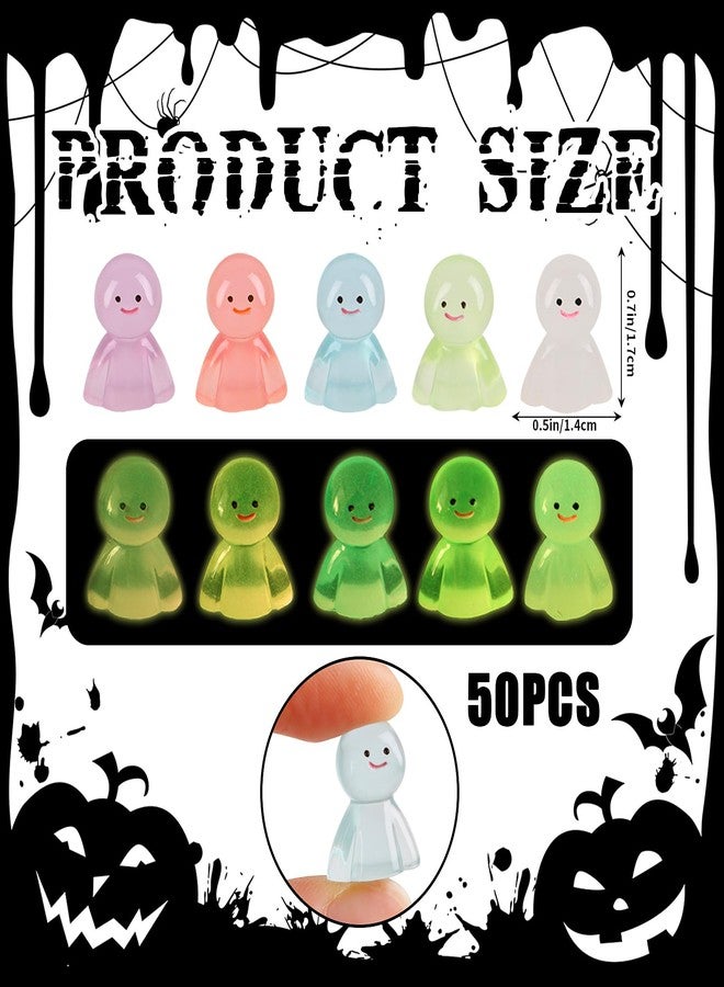 FOIMAS 50pcs Luminous Mini Resin Ghost,Miniature Halloween Ghosts Glow in The Dark Figurine for Halloween Craft Table Decoration Party Decoration Supply - Image 2