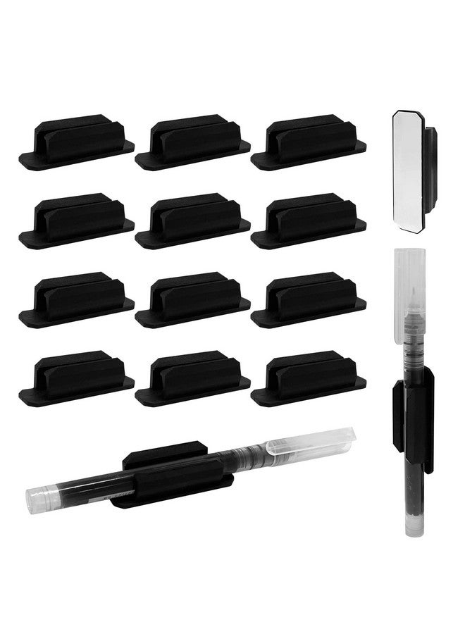 Rainmae Rainmae 12 Pack Pen Holder Silicone, Adhesive Pen Holder for Desk, Single Pen Holder for Desk Accessories Teacher Supplies Bulletin Board Clipboards, Pencil/Marker Clip for Classroom Office(Black)  - Image 1