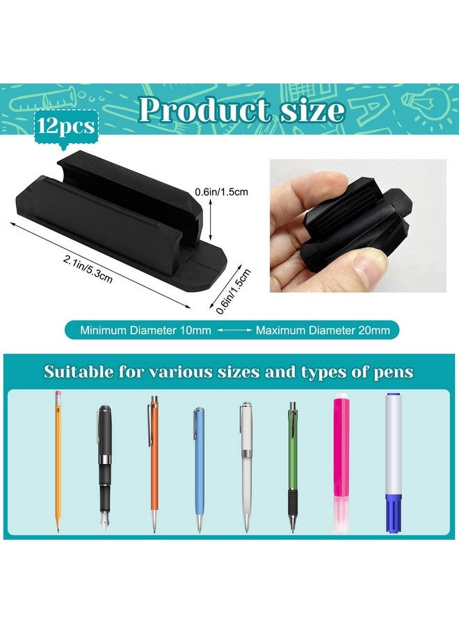 Rainmae Rainmae 12 Pack Pen Holder Silicone, Adhesive Pen Holder for Desk, Single Pen Holder for Desk Accessories Teacher Supplies Bulletin Board Clipboards, Pencil/Marker Clip for Classroom Office(Black)  - Image 2