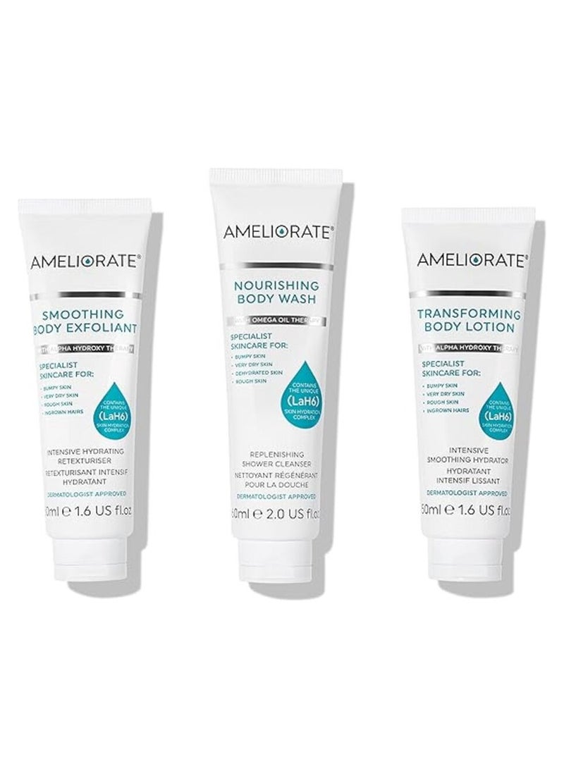 Ameliorate 3 Steps To Smooth Skin Set 3pc (50ml Body Exfoliant, 50ml B/Lotion & 60ml B/Wash) - Image 1