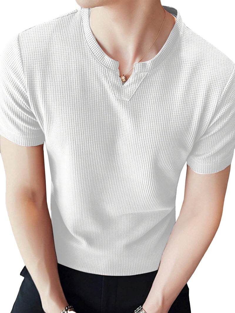 TAGDO® Men's Waffle Knitted V Neck|T Shirt for Man|Waffle|Cotton|Casual| Regular Fit Tees (RF-V-Waffle-2012-White-XXL) - Image 1