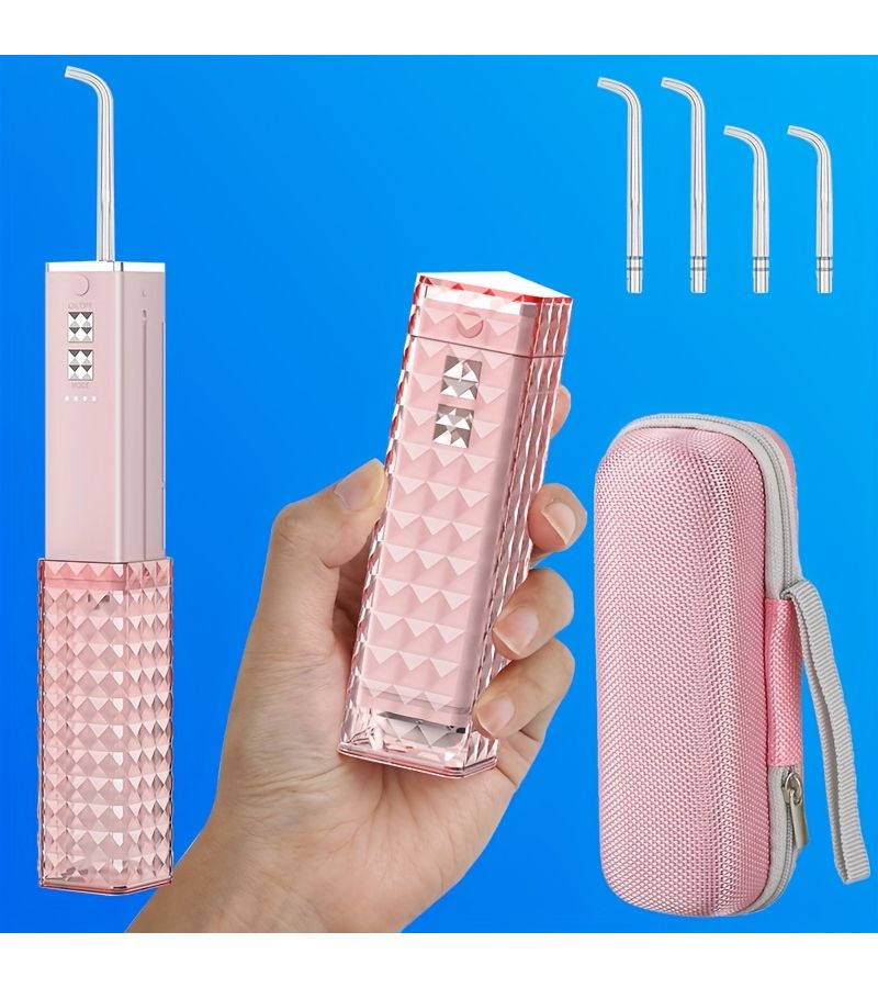 Portable Mini Water Flosser Pink Color For Teeth Cleaning Retractable Water Tank Travel 4 Modes Ideal For Braces Dental Bridges Home And Outdoor Oral Care - Image 4