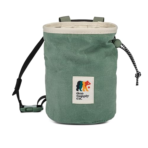 Oso Supply Co Cascadia Waxed Canvas Chalk Bag Zipper Pocket Mesh Pouch for Bouldering Rock Climbing Gym Weightlifting WaterResistant Adjustable Belt Wide Opening Sage - Image 1