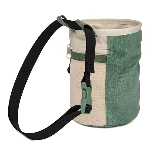 Oso Supply Co Cascadia Waxed Canvas Chalk Bag Zipper Pocket Mesh Pouch for Bouldering Rock Climbing Gym Weightlifting WaterResistant Adjustable Belt Wide Opening Sage - Image 3