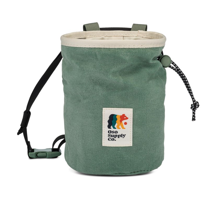 Oso Supply Co Cascadia Waxed Canvas Chalk Bag Zipper Pocket Mesh Pouch for Bouldering Rock Climbing Gym Weightlifting WaterResistant Adjustable Belt Wide Opening Sage - Image 2