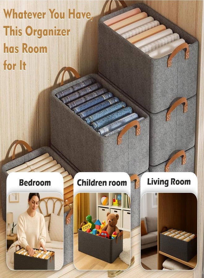 JD FRESH 4 Pcs of Large Foldable Storage Box and Organiser with Metal Frame/Woven Fabric Clothes Organiser with Handle/Wardrobe Organizer for Storage/Almirah Organizer for Shirts/Jeans/Sweater (Grey) - Image 5