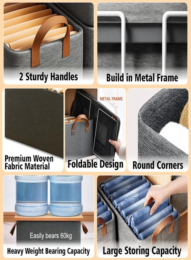 JD FRESH 4 Pcs of Large Foldable Storage Box and Organiser with Metal Frame/Woven Fabric Clothes Organiser with Handle/Wardrobe Organizer for Storage/Almirah Organizer for Shirts/Jeans/Sweater (Grey) - Image 4