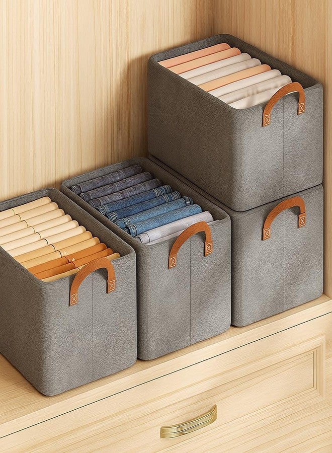 JD FRESH 4 Pcs of Large Foldable Storage Box and Organiser with Metal Frame/Woven Fabric Clothes Organiser with Handle/Wardrobe Organizer for Storage/Almirah Organizer for Shirts/Jeans/Sweater (Grey) - Image 1