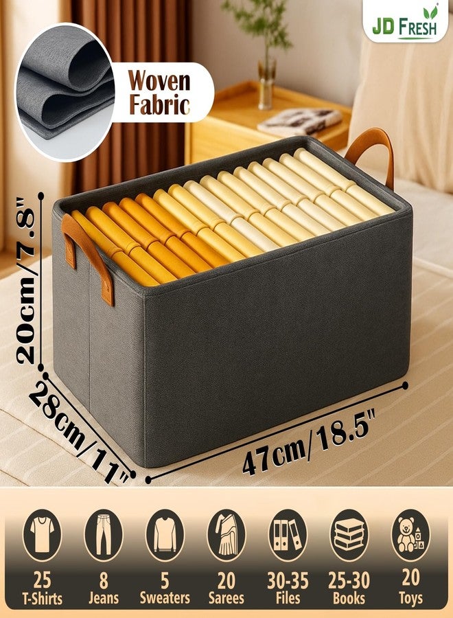 JD FRESH 4 Pcs of Large Foldable Storage Box and Organiser with Metal Frame/Woven Fabric Clothes Organiser with Handle/Wardrobe Organizer for Storage/Almirah Organizer for Shirts/Jeans/Sweater (Grey) - Image 3