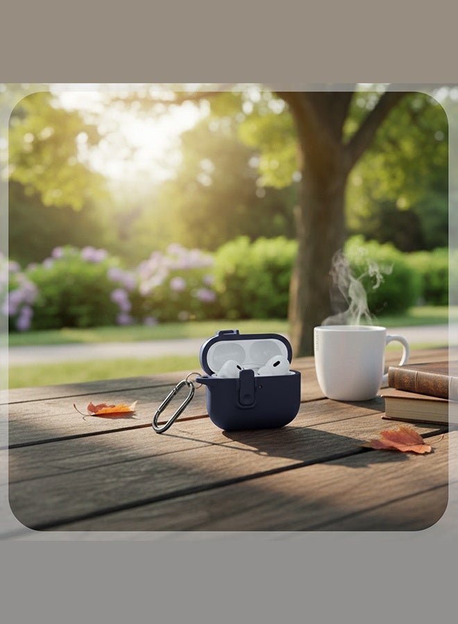 CATANES Leather Case for AirPods Pro 3 - with Secure Snap Lid and Keychain Loop - Blue - Image 3