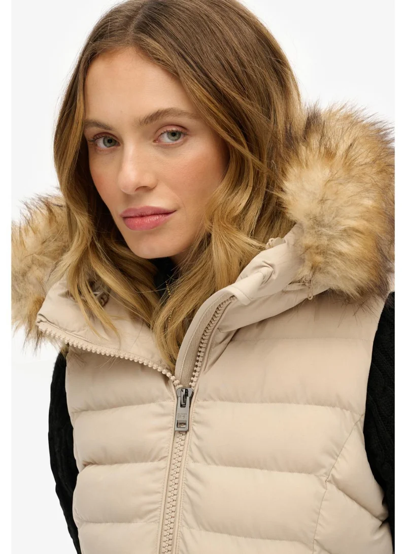 سوبر دراي سترة فوجي بغطاء رأس من الفرو الصناعي