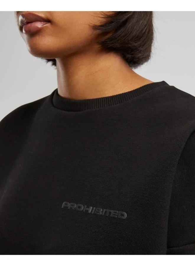 Prohibited Black Basic Crew Neck Logo Sweatshirt  | Best Price UAE