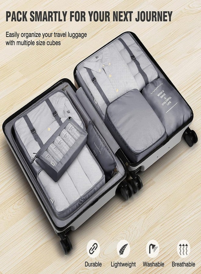 VARENYYA Nylon 7 Pcs Travel Organizer Pouch Packing Cubes For Travel Clothes Space Savers Bags Cosmetics/Underwear/Socks/Shoes Toiletry Organiser Pouch (Gray) - Image 3