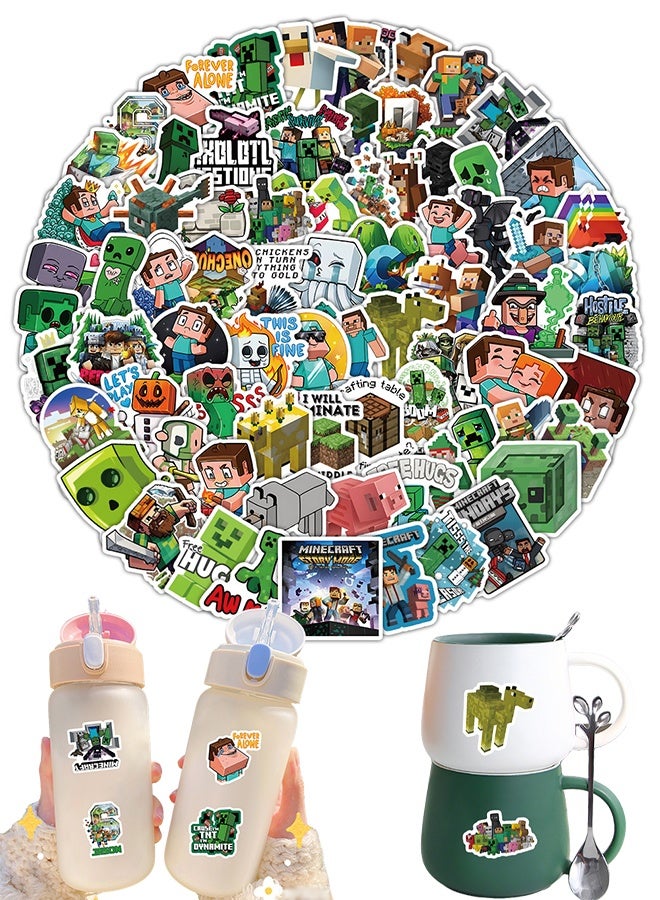 MINECRAFT 104PCS Minecraft Game Stickers, Cartoon Gaming Stickers for Kids Teens Adults, Waterproof Vinyl Decals for Phone, Laptops, Water Bottles, Skateboards & Party Bags - Image 1